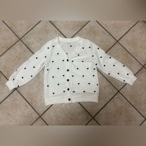 White Cardigan with Black Hearts and Buttons Sweet Salt Sz Medium Cute Charming